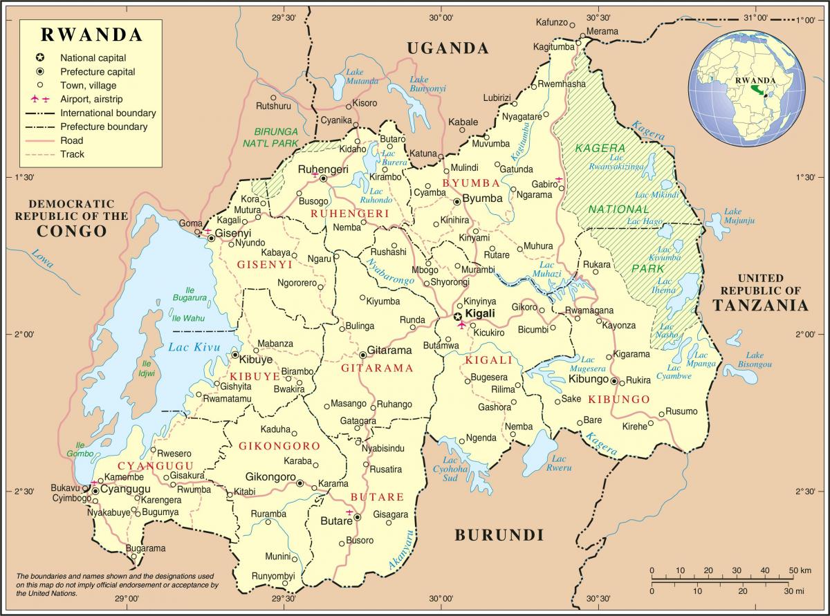 kaart van de administratieve kaart van Rwanda