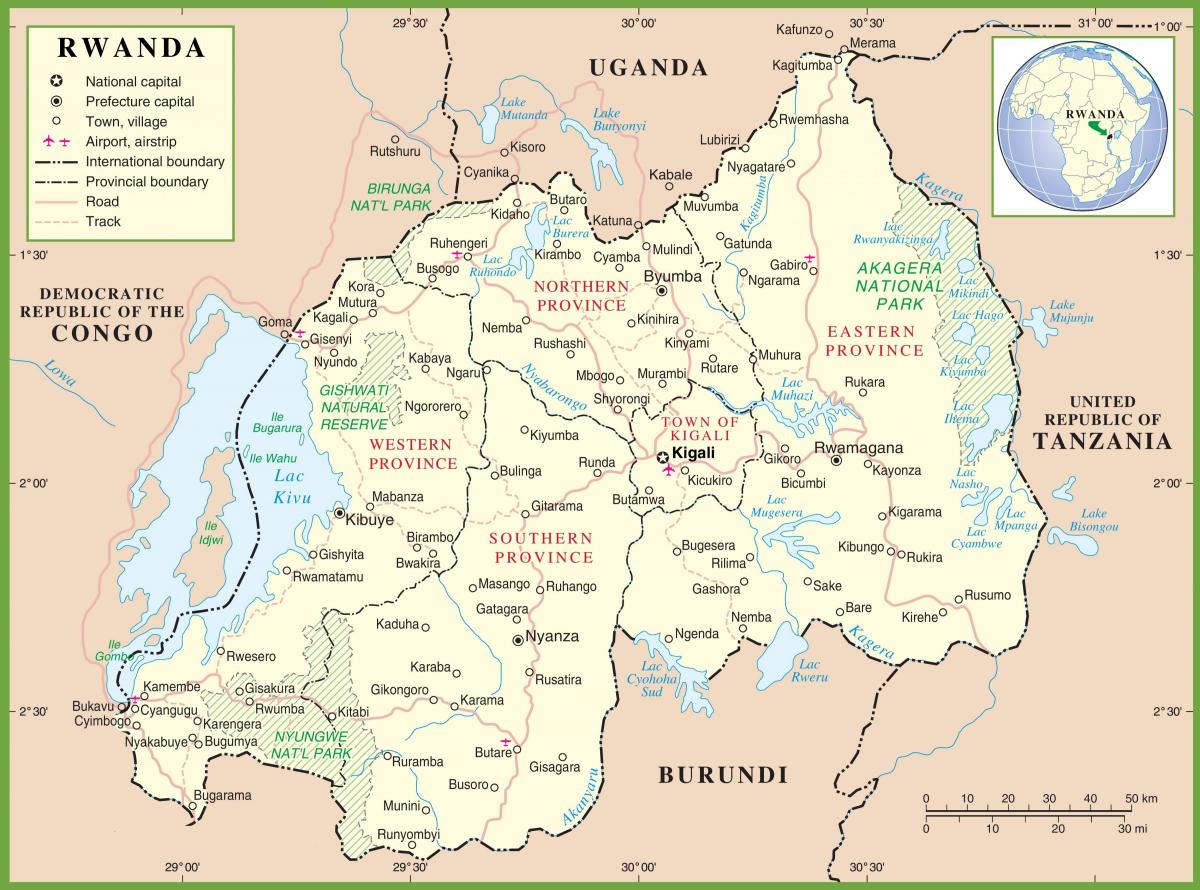 Rwanda locatie op de kaart