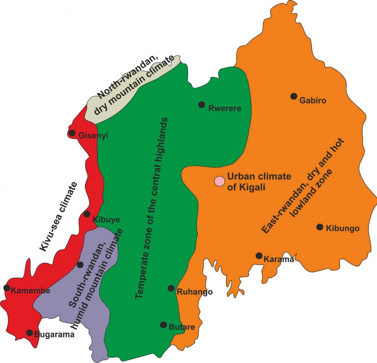 kaart van Rwanda klimaat