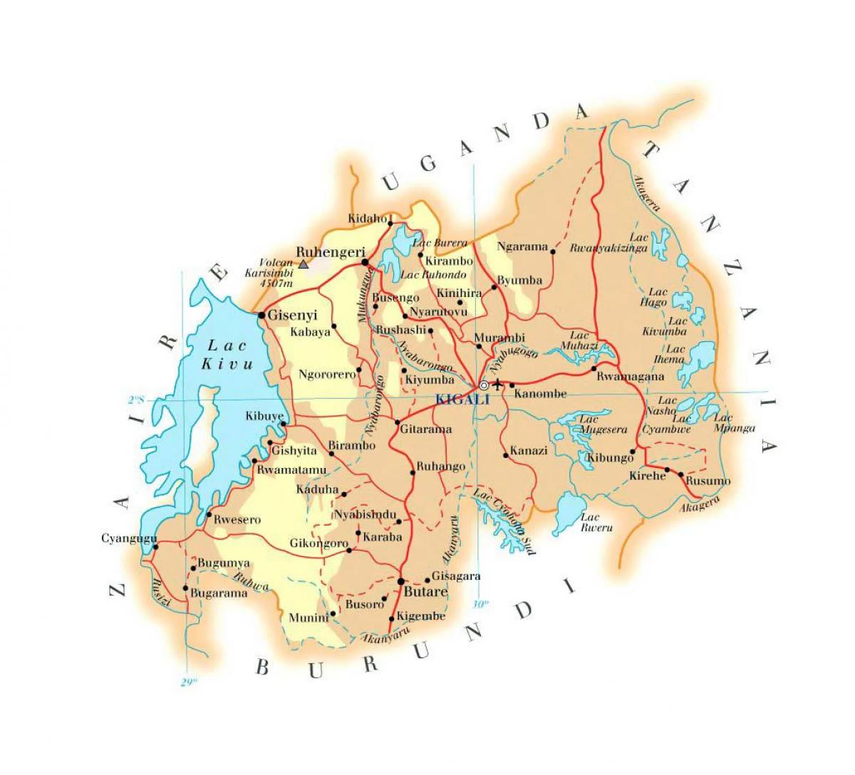 kaart van Rwanda weg