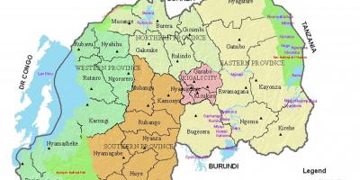 Kaart van Rwanda met districten en sectoren